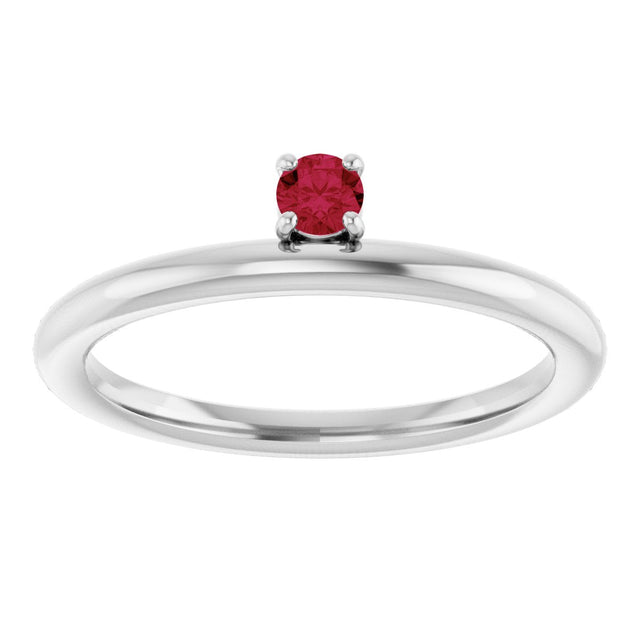 14K Gold Round Lab-Grown Ruby Asymmetric Stackable Ring - White Gold - view 8
