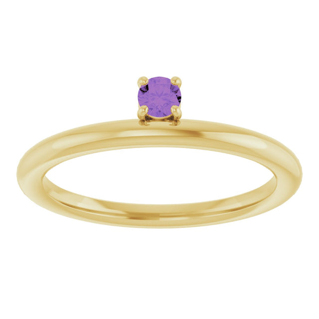 14K Gold Round Natural Amethyst Asymmetric Stackable Ring - Yellow Gold - view 8