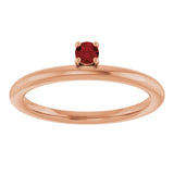 14K Gold Round Natural Mozambique Garnet Asymmetric Stackable Ring - Rose Gold - view 9