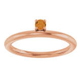 14K Gold Round Natural Citrine Asymmetric Stackable Ring - Rose Gold - view 9