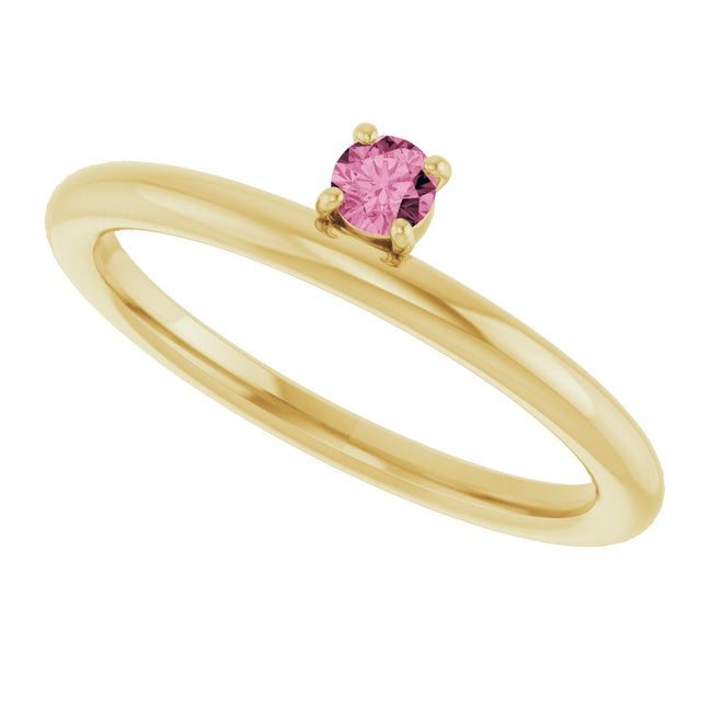 14K Gold Round Natural Pink Tourmaline Asymmetric Stackable Ring - Yellow Gold - view 10