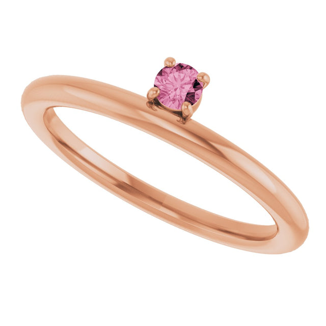14K Gold Round Natural Pink Tourmaline Asymmetric Stackable Ring - Rose Gold - view 12
