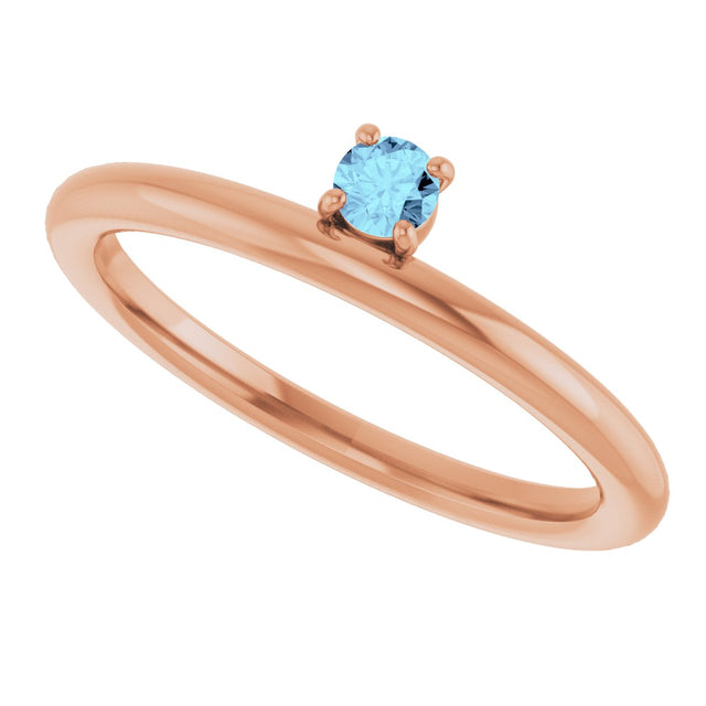 14K Gold Round Natural Aquamarine Asymmetric Stackable Ring - Rose Gold - view 12