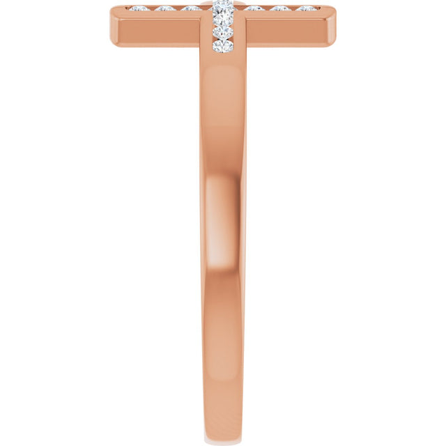 14K Gold Round Natural Diamond Sideways Cross Ring – 1.6mm Stones - Rose Gold - view 9
