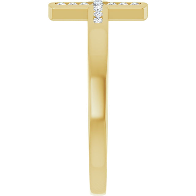 14K Gold Round Lab-Grown Diamond Sideways Cross Ring – 1.7mm Stones - Yellow Gold - view 9