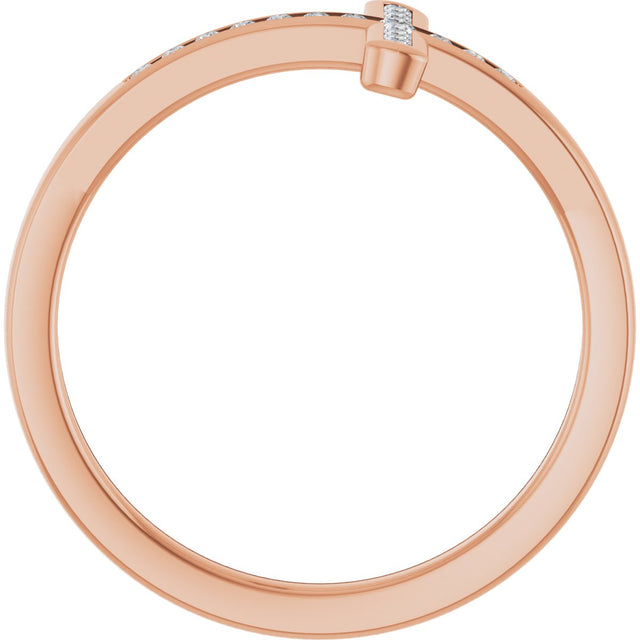 14K Gold Round Natural Diamond Sideways Cross Ring – 1.6mm Stones - Rose Gold - view 7