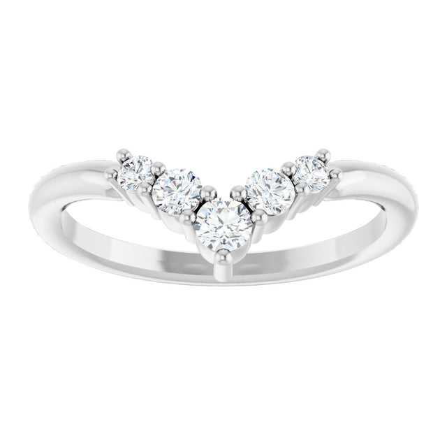 Platinum Round Natural Diamond Accented Graduated V Ring - view 8