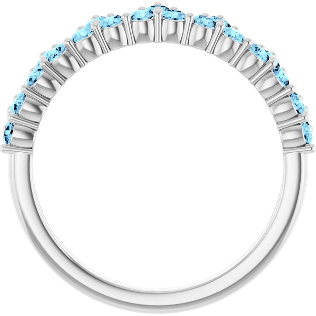 14K Gold Round Natural Aquamarine Accented Crown Ring - White Gold - view 7