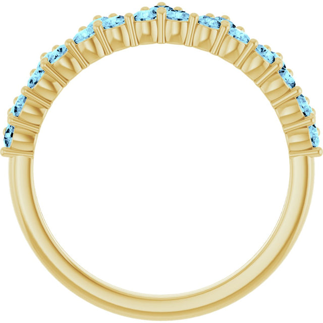 14K Gold Round Natural Aquamarine Accented Crown Ring - Yellow Gold - view 7