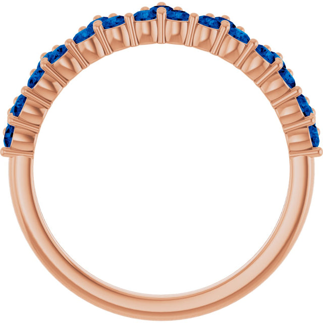 14K Gold Round Lab-Grown Blue Sapphire Accented Crown Ring - Rose Gold - view 7