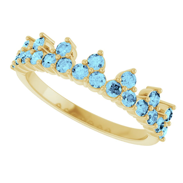 14K Gold Round Natural Aquamarine Accented Crown Ring - Yellow Gold - view 10