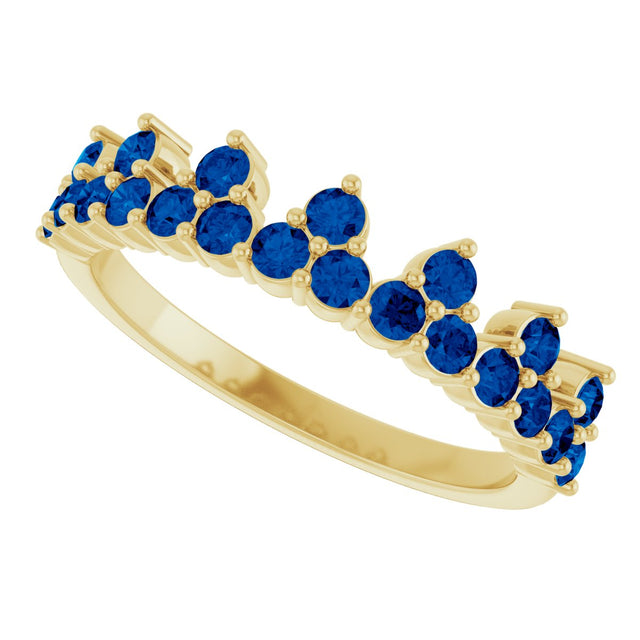 14K Gold Round Natural Blue Sapphire Accented Crown Ring - Yellow Gold - view 10