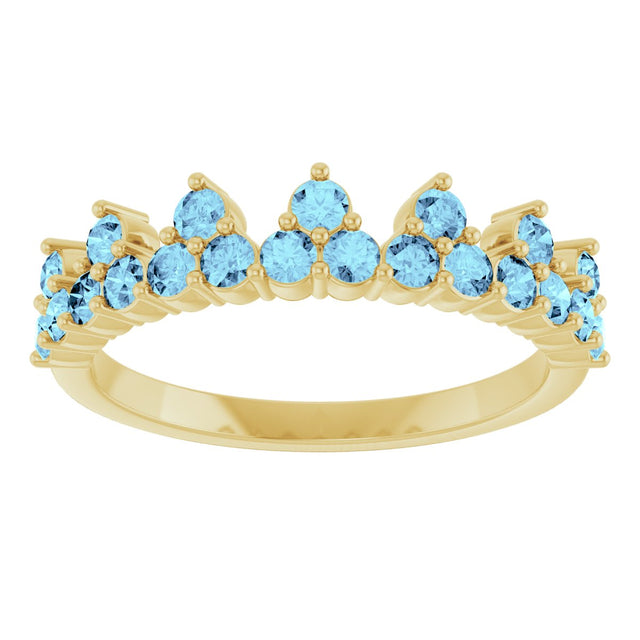 14K Gold Round Natural Aquamarine Accented Crown Ring - Yellow Gold - view 8