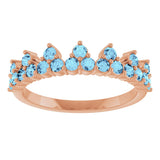 14K Gold Round Natural Aquamarine Accented Crown Ring - Rose Gold - view 8