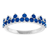 14K Gold Round Natural Blue Sapphire Accented Crown Ring - White Gold - view 8
