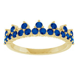 14K Gold Round Lab-Grown Blue Sapphire Accented Crown Ring - Yellow Gold - view 8