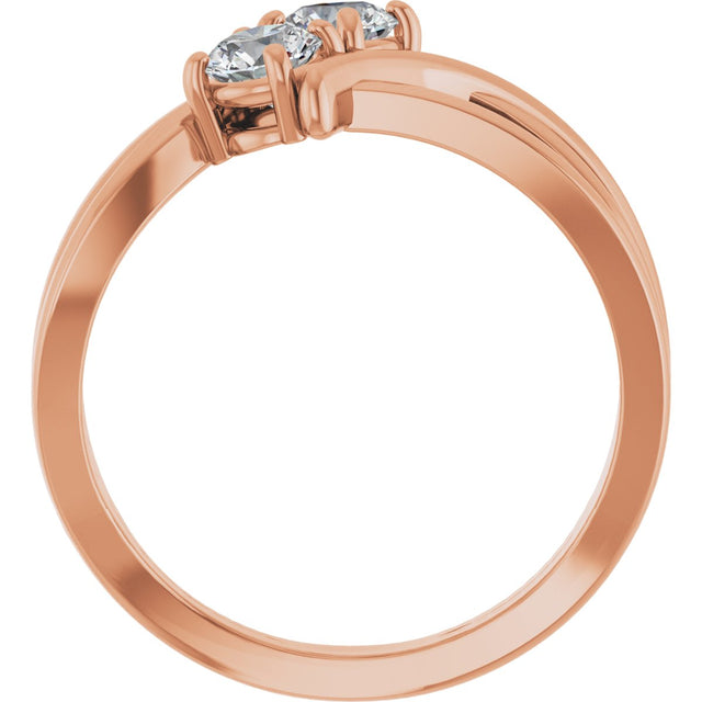 14K Gold Round Natural Diamond Two-Stone Ring - Rose Gold - view 7