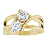 14K Gold Round Natural Diamond Two-Stone Ring - Yellow Gold - view 8
