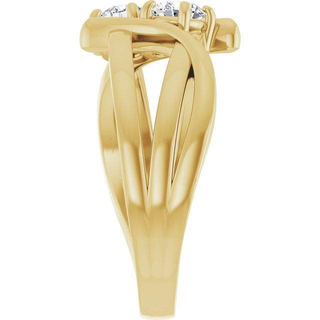14K Gold Round Natural Diamond Two-Stone Ring - Yellow Gold - view 9