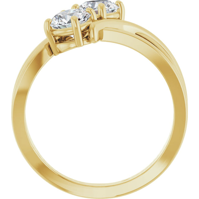 14K Gold Round Natural Diamond Two-Stone Ring - Yellow Gold - view 7