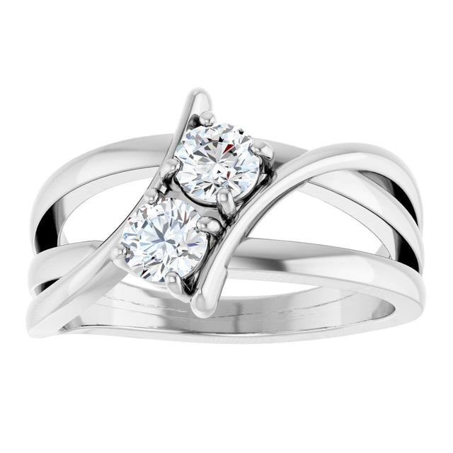 14K Gold Round Lab-Grown Diamond Two-Stone Ring - White Gold - view 8