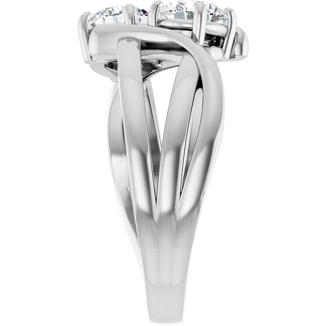 14K Gold Round Natural Diamond Two-Stone Ring - White Gold - view 9