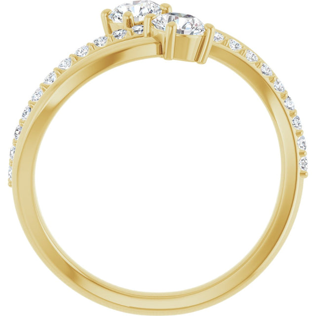 14K Gold Round Natural Diamond Two-Stone Bypass Ring – 4.1mm Stones - Yellow Gold - view 7