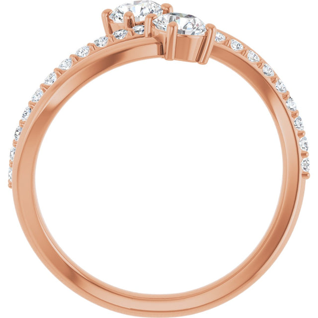 14K Gold Round Natural Diamond Two-Stone Bypass Ring – 4.1mm Stones - Rose Gold - view 7