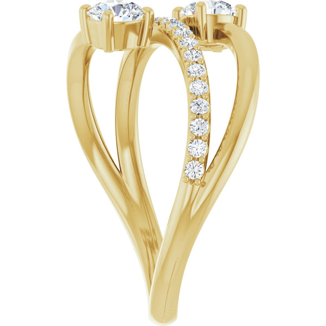 14K Gold Round Natural Diamond Two-Stone Bypass Ring – 4.1mm Stones - Yellow Gold - view 9