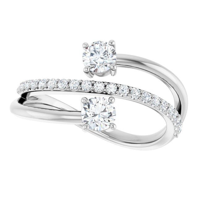 14K Gold Round Lab-Grown Diamond Two-Stone Bypass Ring – 4.1mm Stones - White Gold - view 10
