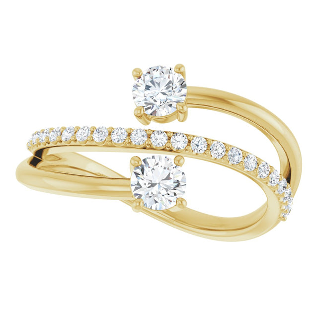 14K Gold Round Natural Diamond Two-Stone Bypass Ring – 4.1mm Stones - Yellow Gold - view 10
