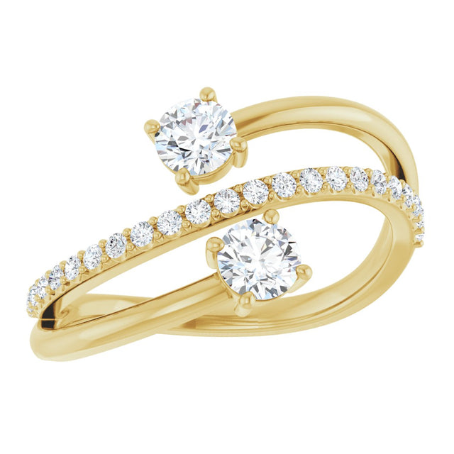14K Gold Round Lab-Grown Diamond Two-Stone Bypass Ring – 4.1mm Stones - Yellow Gold - view 8