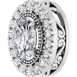 14K Gold Oval Natural Diamond Halo-Style Pendant - White Gold - view 5
