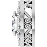 14K Gold Oval Natural Diamond Halo-Style Pendant - White Gold - view 6