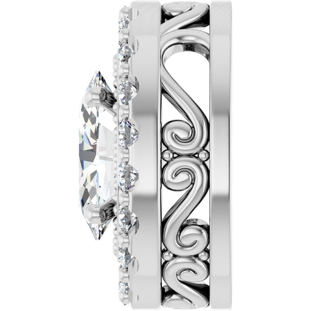 14K Gold Oval Natural Diamond Halo-Style Pendant - White Gold - view 6