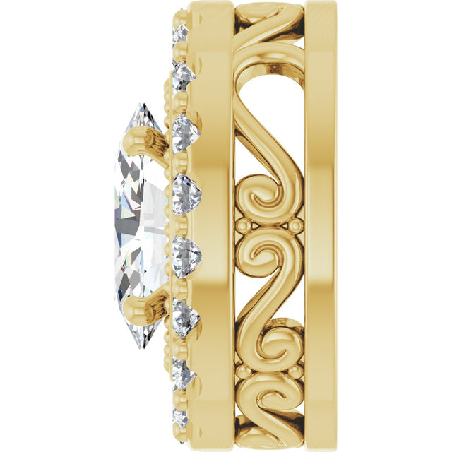 14K Gold Oval Natural Diamond Halo-Style Pendant - Yellow Gold - view 6