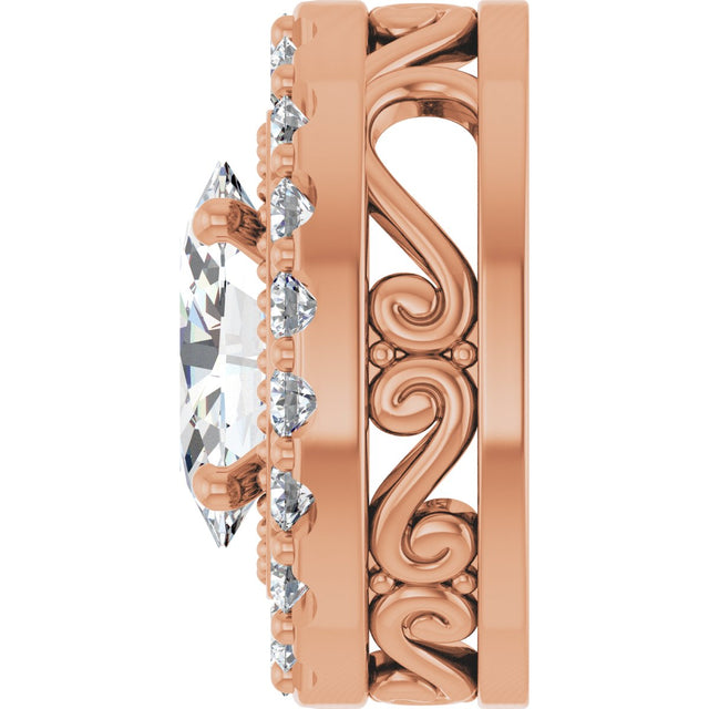 14K Gold Oval Natural Diamond Halo-Style Pendant - Rose Gold - view 6