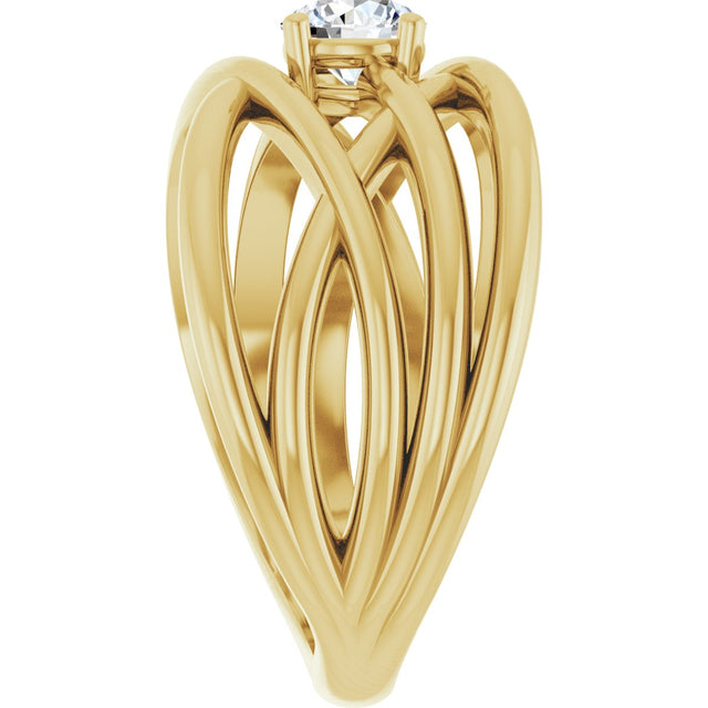 14K Gold Round Natural Diamond Solitaire Criss-Cross Ring - Yellow Gold - view 9