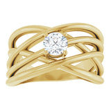 14K Gold Round Natural Diamond Solitaire Criss-Cross Ring - Yellow Gold - view 8