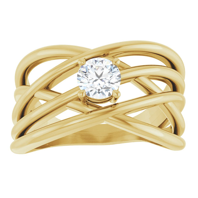 14K Gold Round Natural Diamond Solitaire Criss-Cross Ring - Yellow Gold - view 8