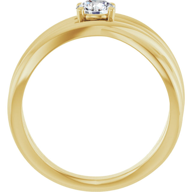 14K Gold Round Natural Diamond Solitaire Criss-Cross Ring - Yellow Gold - view 7