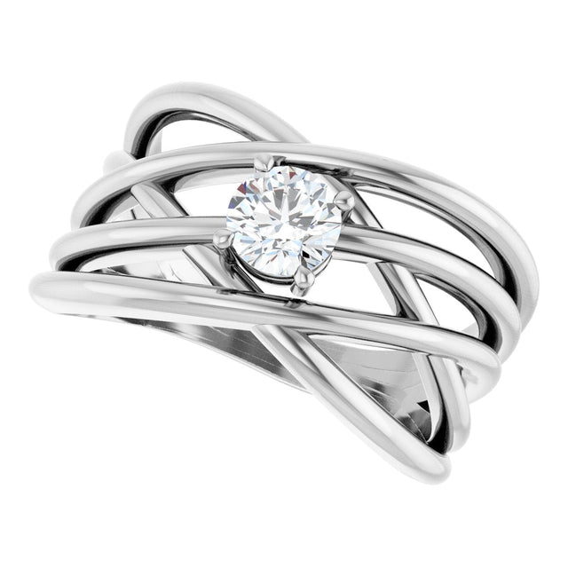 Platinum Round Natural Diamond Solitaire Criss-Cross Ring - view 10