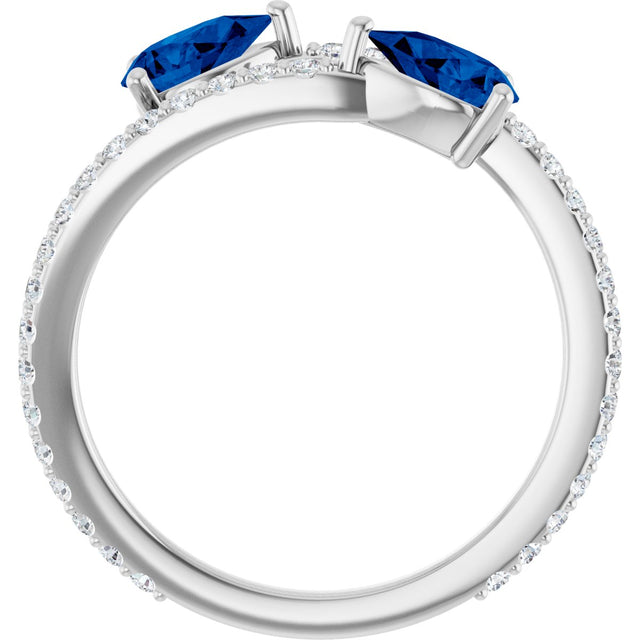 Platinum Pear Lab-Grown Blue Sapphire Two-Stone Bypass Ring - view 7