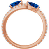 14K Gold Pear Natural Blue Sapphire Two-Stone Bypass Ring - Rose Gold - view 7