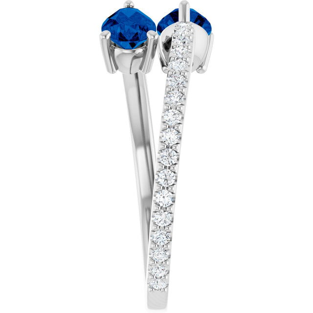 14K Gold Pear Natural Blue Sapphire Two-Stone Bypass Ring - White Gold - view 9