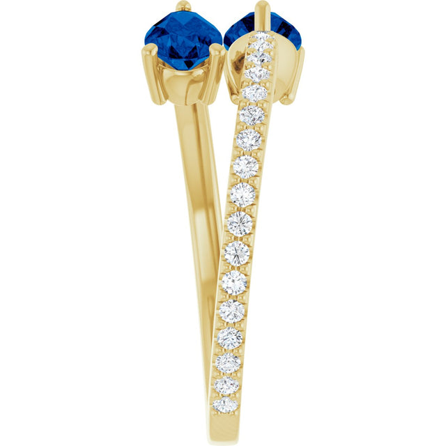 14K Gold Pear Natural Blue Sapphire Two-Stone Bypass Ring - Yellow Gold - view 9