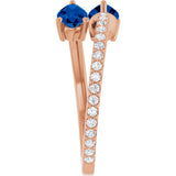 14K Gold Pear Lab-Grown Blue Sapphire Two-Stone Bypass Ring - Rose Gold - view 9