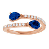 14K Gold Pear Lab-Grown Blue Sapphire Two-Stone Bypass Ring - Rose Gold - view 8