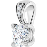 14K Gold Round Natural Diamond Accented Claw-Prong Pendant - White Gold - view 5
