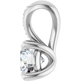 14K Gold Round Lab-Grown Diamond Accented Claw-Prong Pendant - White Gold - view 6